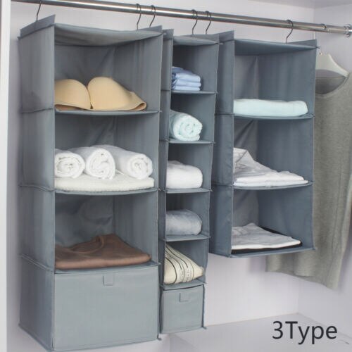 Moisture-proof Simple Pace Saving Hanging Wardrobe Organizer Storage Bag Closet Shelf Cloth Hanger Rack Container