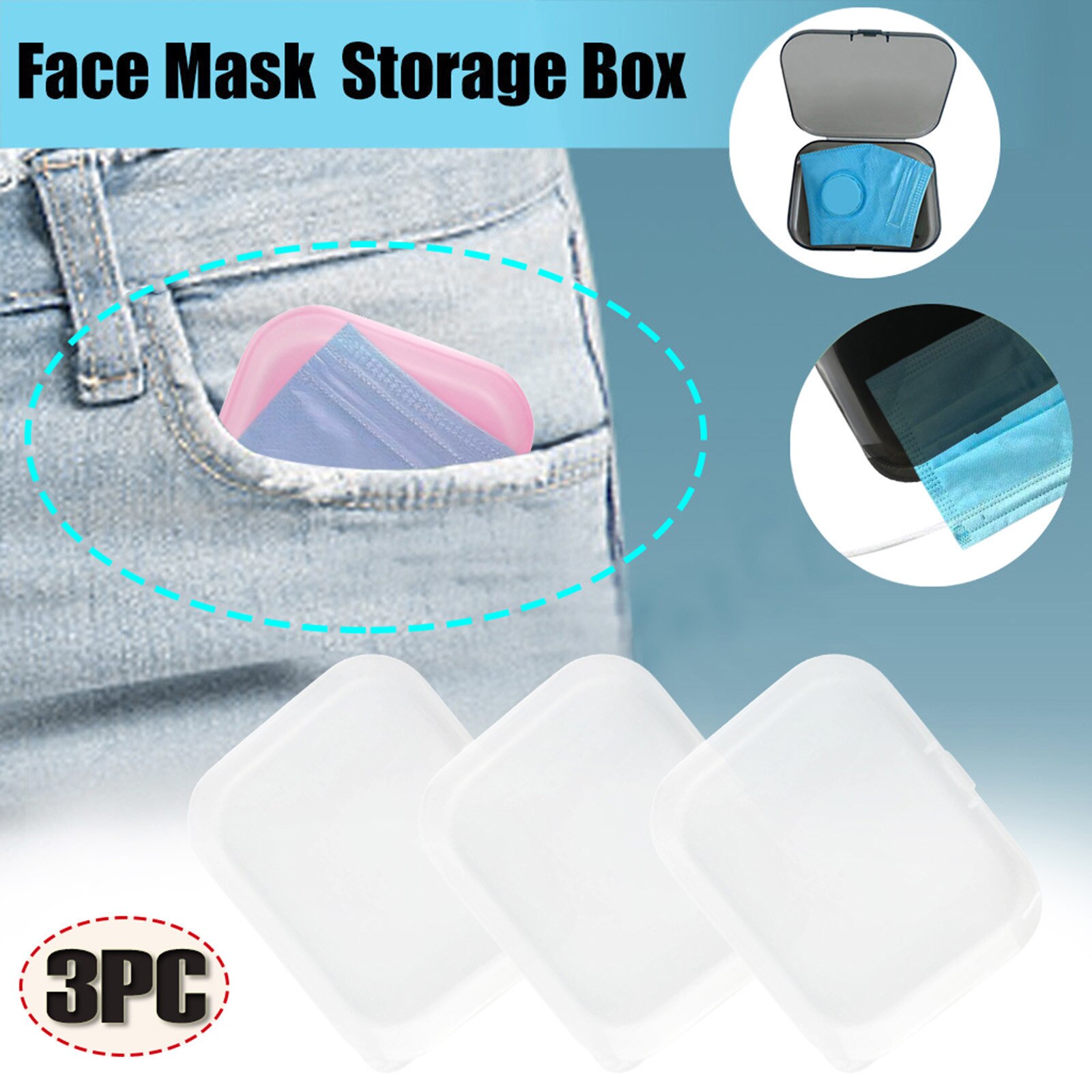 3PCS Face Mask Storage Case Disposable Mask Storage Box Portable Mask Storage Box Face Mask Storage Holder Case Mascarilla