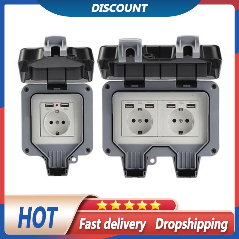 Outdoor Socket IP66 Weatherproof High-performance Plug Base for Indoors Outdoors With Lockable Cover 220V 250V