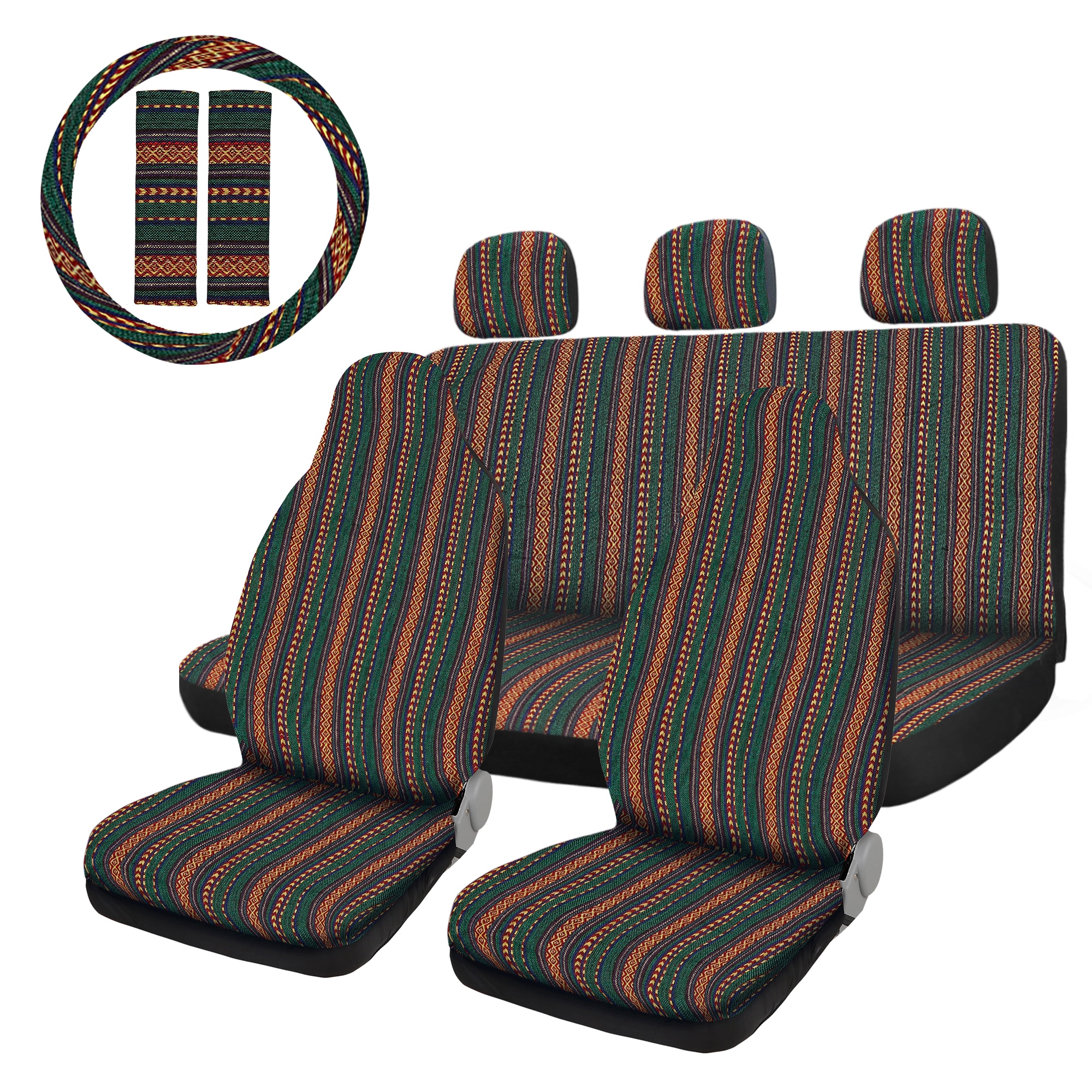 X Autohaux Car Seat Covers Set Baja Saddle Blanket Weave Universal Fit Most Car Seat Protection Steering Wheel Cover Protector
