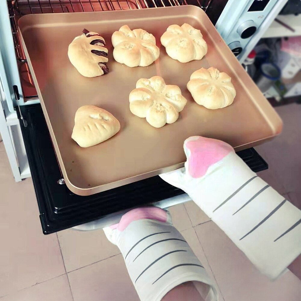 3D Cartoon Cat Paws Oven Mitts Long Cotton Baking Insulation Gloves Microwave Heat Resistant Non-slip Kitchen Gloves