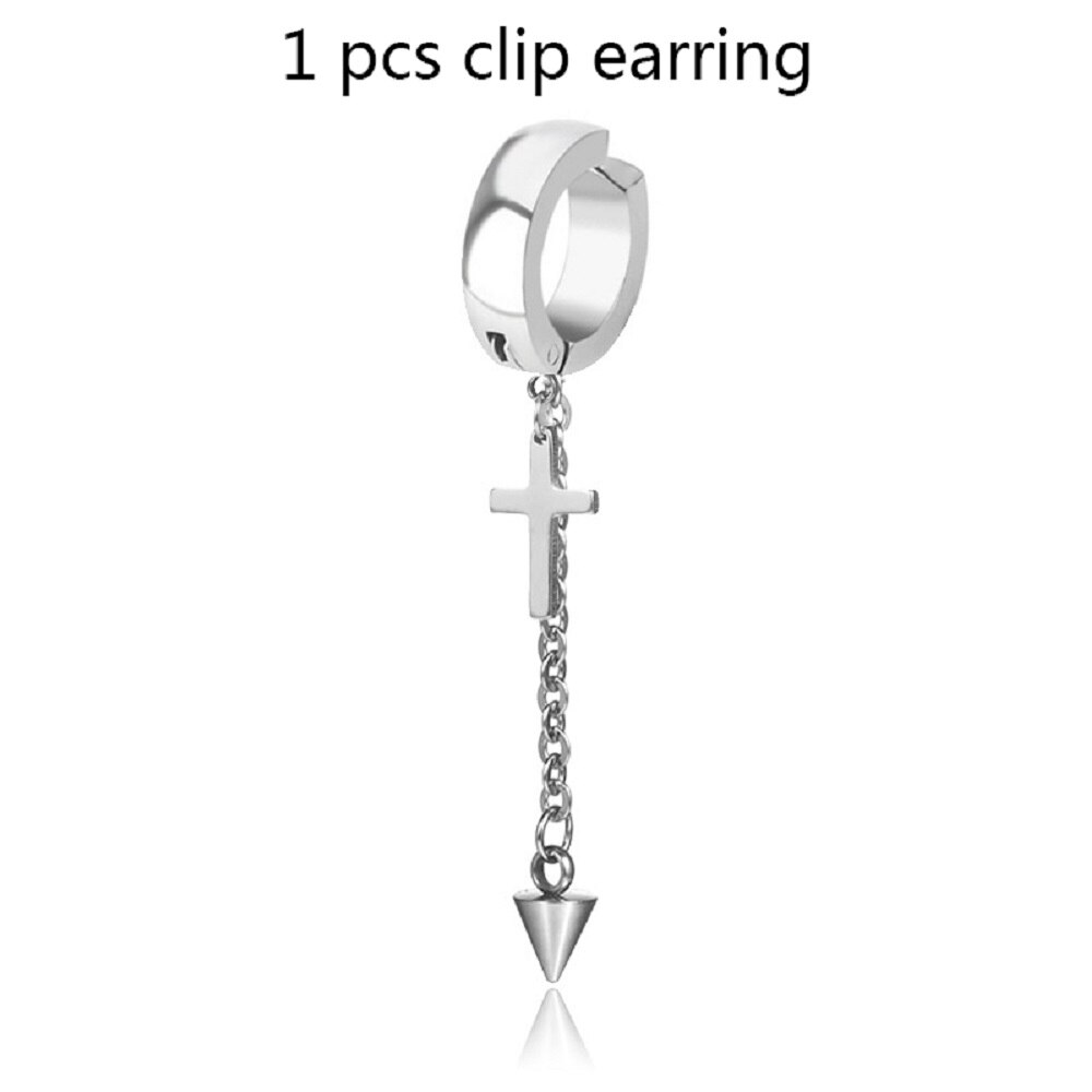 Męskie nausznice biodro chmiel punk hipoalergiczne tytanowe stalowe kolczyki klips robić ucha kolczyki bez przekłuwania akcesoria męskie: pojedynczy biały