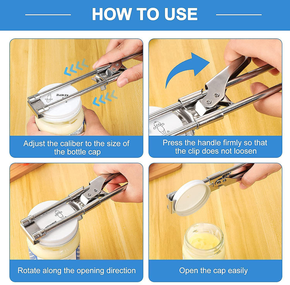 Nuovo apri barattolo regolabile apribottiglie manuale in acciaio inossidabile per mani debole accessori da cucina gadget strumenti