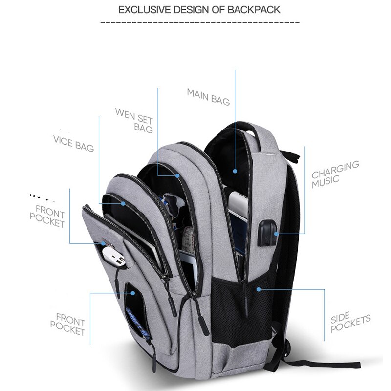 Large Capacity Men Backpack Laptop 15.6 Oxford Solid Multifunctional School Bags Travel Schoolbag Back Pack for Male