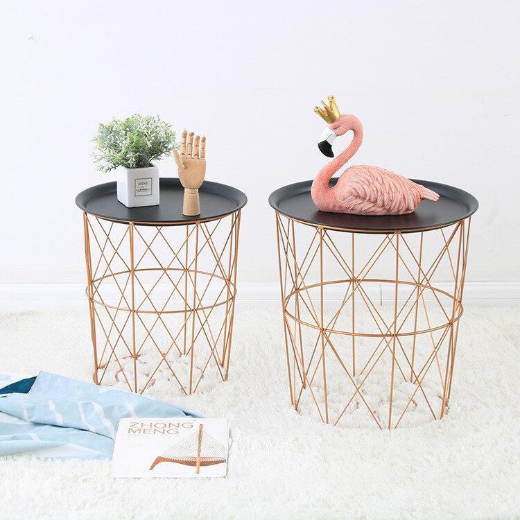 Nordic modern gold Iron wire metal storage basket side table black