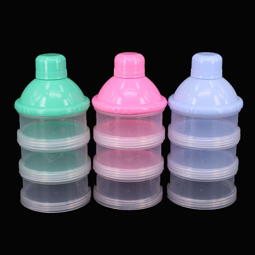 Bærbar baby spædbarn, der fodrer mælkepulver og madflaskebeholder 4 celler gitterkasse tilfældig farve fugtafvisende snack opbevaringsboks: 3- celle