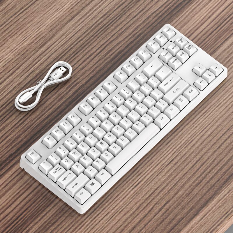 87 Key Mechanical Keyboard USB Wired LED Backlit Axis Gaming Mechanical Keyboard Blue Switches For Desktop Gaming Keyboard Gamer: White 1