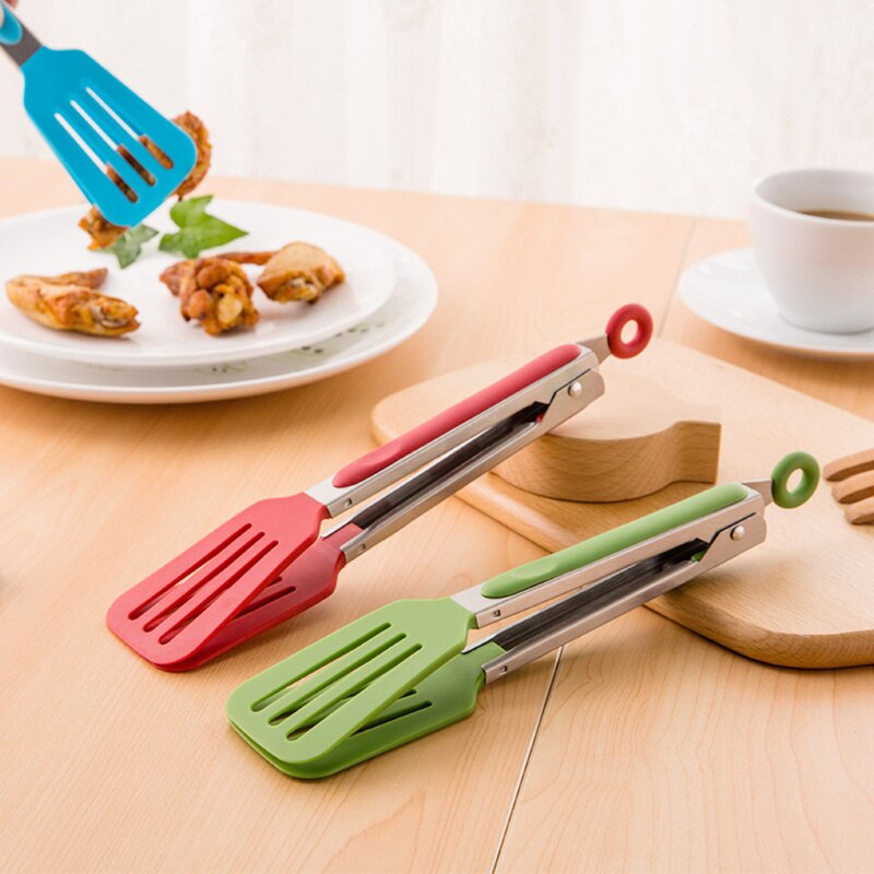 Non-stick Nylon Kitchen Spatula Tong Meat Bread Salad Tong Stainless Steel Clip Barbecue Lock Cooking Serve Food Tong Hole Cap