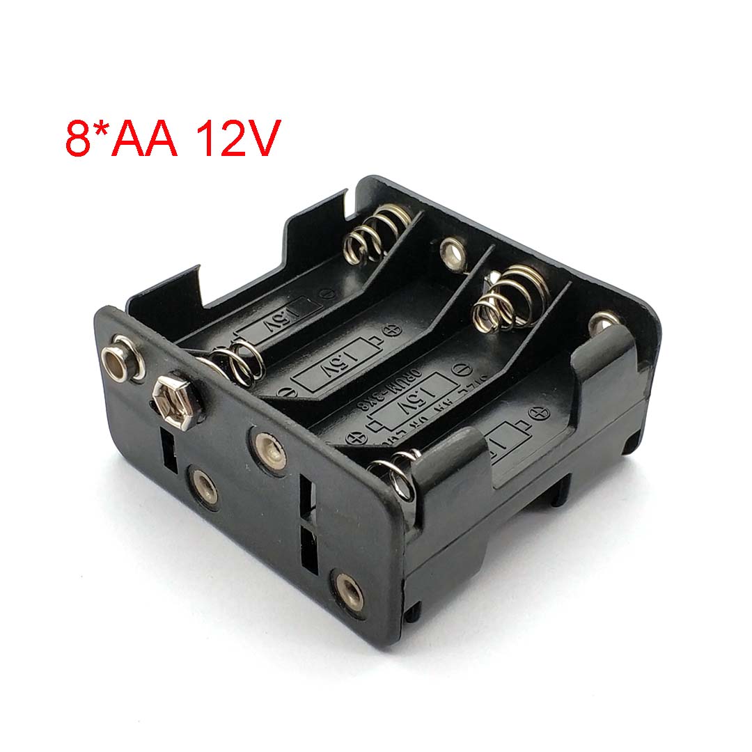 AA Battery Holder AA Battery Box with 9V Buckle 2 4 6 8 Slot AA Battery Case Series Connection DIY 3V 6V 9V 12V: black