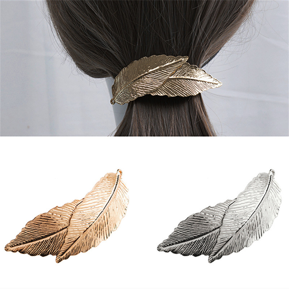Pasadores con forma de hoja de plumas de Metal Vintage para mujeres y niñas, aleación de belleza, oro, plata, horquillas, joyería de , pinzas para el cabello