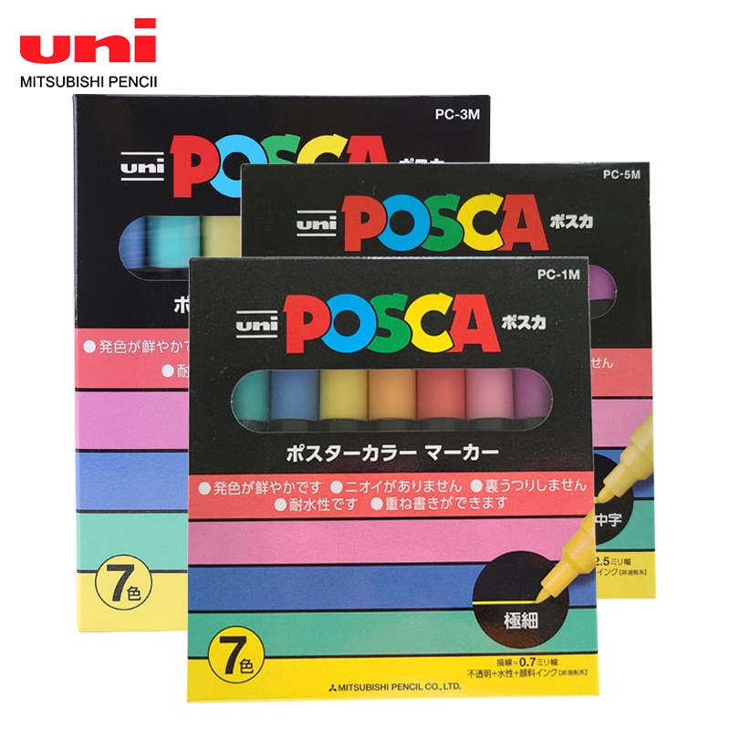 7- färger ljusfärg uni pc -3m posca pop affisch reklam penna fint skrivande vattenbaserad markör penna graffiti set