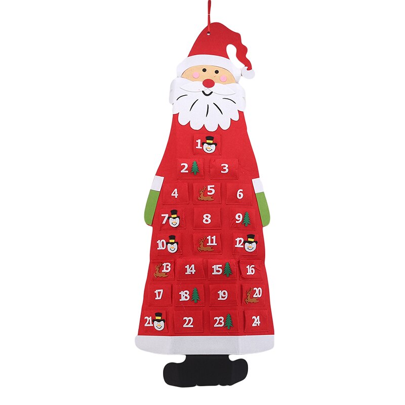 Jul nedtælling adventskalender filt klud julemanden ornamenter xmas år juledekoration prop: Rød