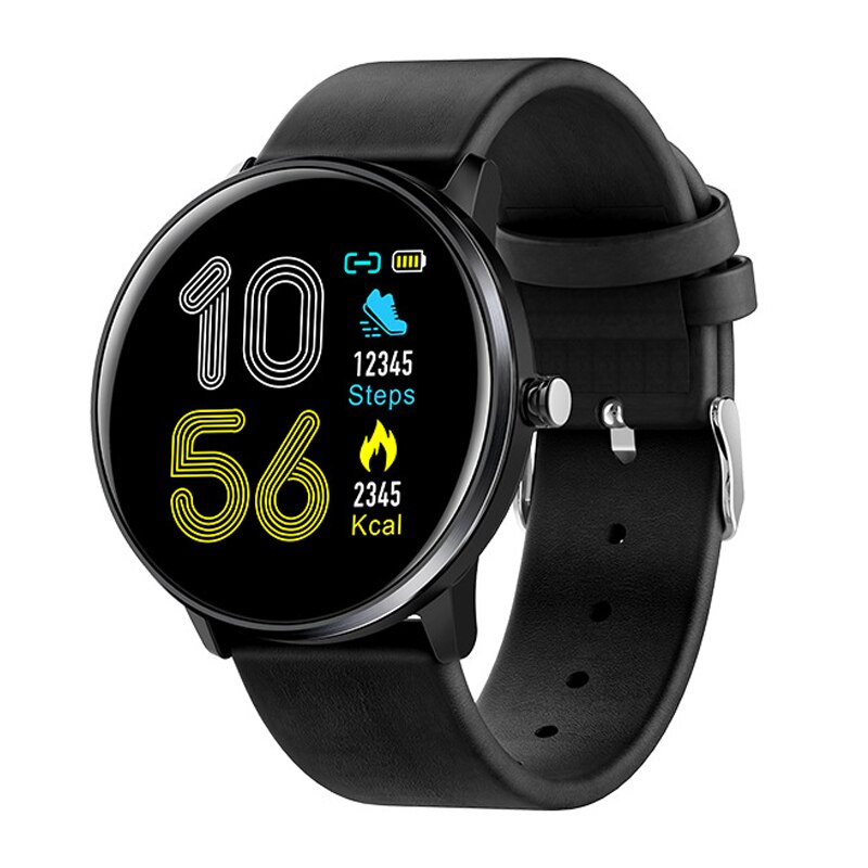 Smart Watch Full Screen Touch Smart Watch Waterproof IP68 Bracelet Sport Fitness Sleep Monitor Smart Watch For Android iOS: Black Leather