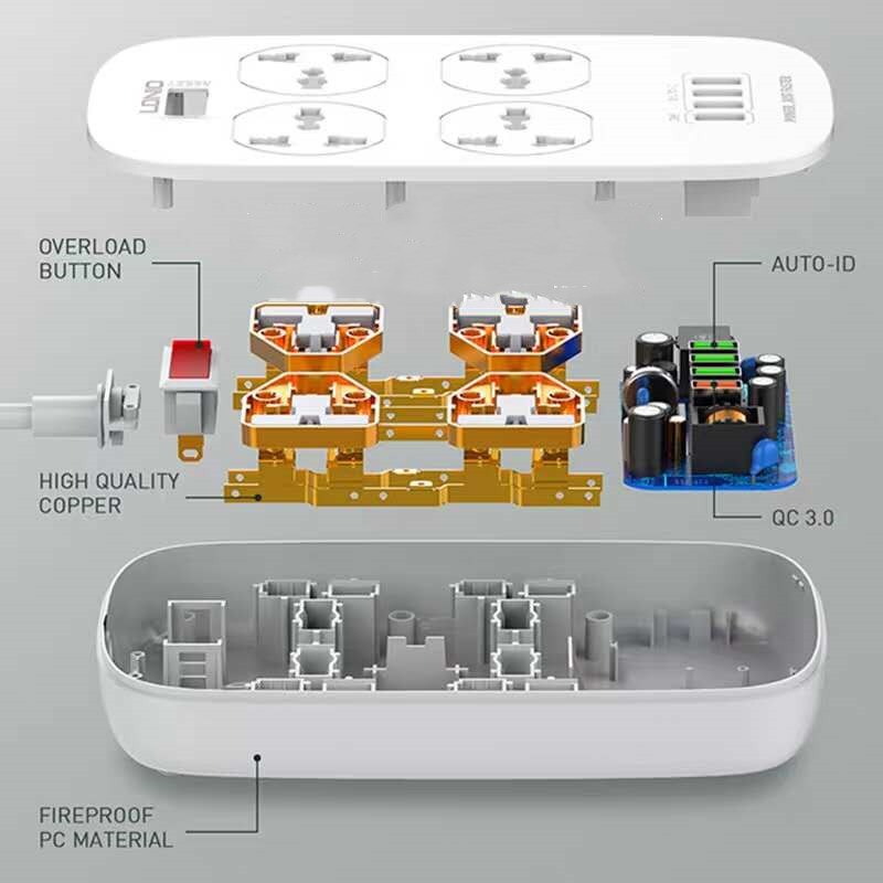Ldnio eu us  uk 2500w eluttag  qc3.0 usb snabbladdning universal förlängning grenuttag 4 usb 10a uttag 2m smart switch