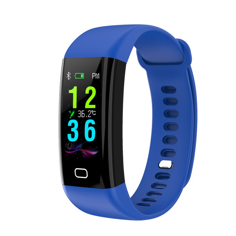 F77 Fitness Armband Smart Band Mannen Vrouwen Stappenteller Polsband Bloeddruk Smart Horloge Hartslagmeter Body Temperatuur: Blauw
