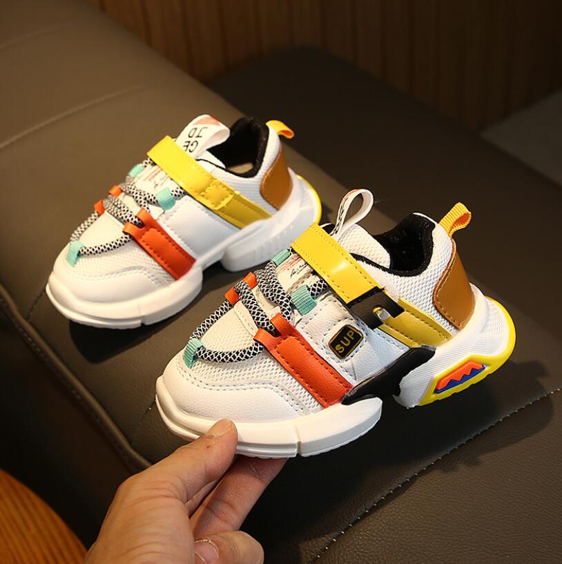 Autumn Fashionable Net Breathable Leisure Sports Running Shoes For Girls Shoes For Boys Brand Kids Shoes: White / 22