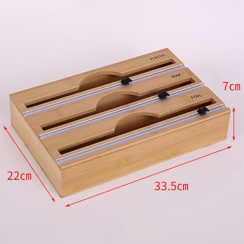 Plastic Wrap Dispenser with Cutter Bamboo Wood Saran Wrap Dispenser Refillable Fresh-keeping Box Home Kit: 02