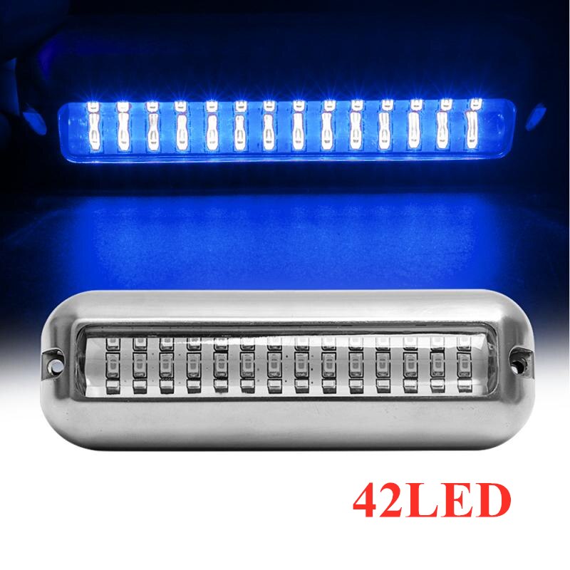 Luz LED de popa subacuática para barco, lámpara de acero inoxidable, impermeable, pontón marino, 42LED, 12V, 316SS, 1 ud.: 01
