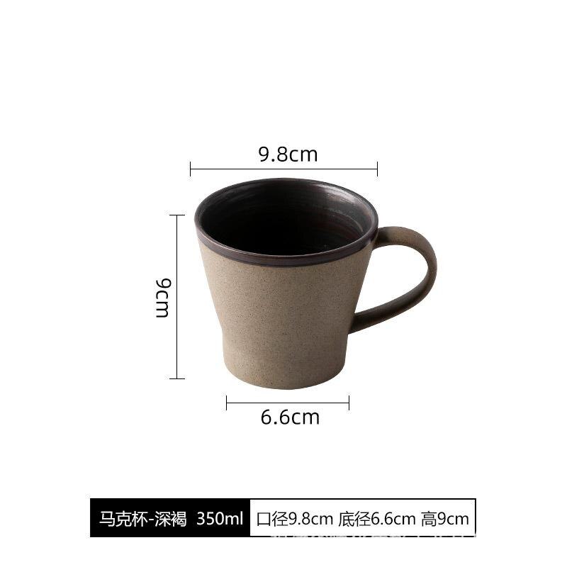 Retro Pottery Coffee Cup Set Handmade Ceramic Cups With Dish Milk Water Mug Breakfast Mugs Home Tableware: C-350ml
