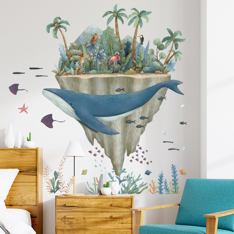 3D Cartoon Whale 107 Floor Mural  Self-Adhesive Sticker Bathroom Non-slip Waterproof Flooring Murals