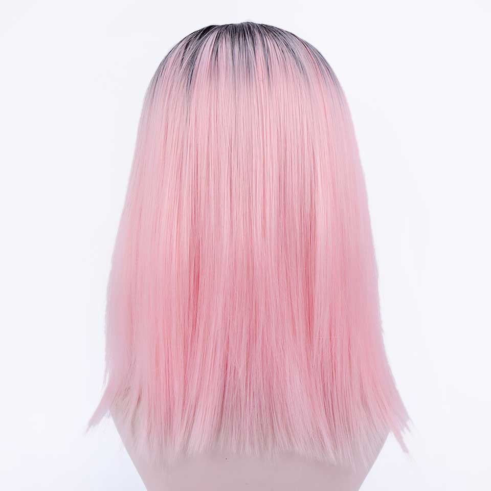 Meifan ombre pink/sort lige varmebestandige syntetiske hårparykker til kvinder naturligt hår kort bob cosplay eller festparykker