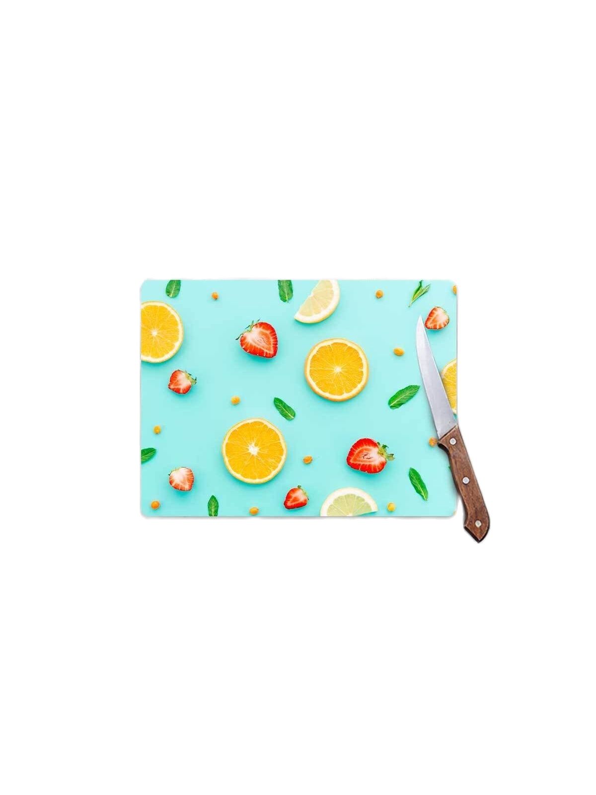 Glass Cutting Board Mixed Fruit Patterned Glass Cutting Board Antibacterial Heat Resistant Glass Cutting Board Kitchen