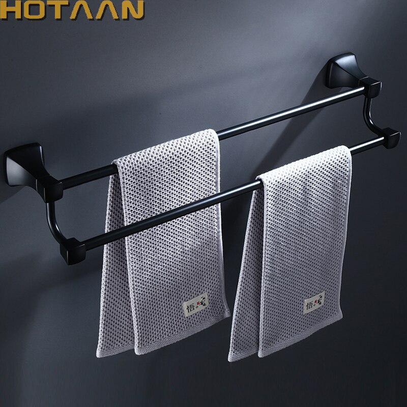 Mat sort finish aluminium badeværelsestilbehør dobbelt håndklædestang håndklædestang håndklædeholder 60cm yt -13698- h