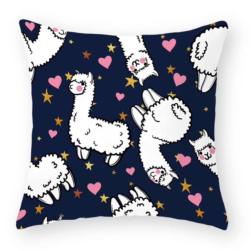 Cartoon Alpaca Dier Decoratieve Kussens Kussensloop Polyester Kussenhoes Sierkussen Sofa Decoratie Kussensloop 40853: 2BZ-40853-016