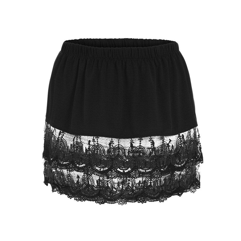 Women's Layered Tiered Sheer Lace Trim Extender Half Slips Plus Size Skirt #T2: Black / XL