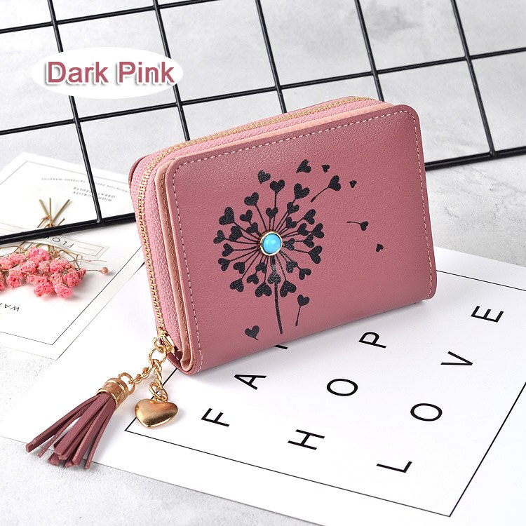 Women Wallets Brand Candy Colors Lady Purses Flower Clutch Zipper Coin Purse Wallet Cards ID Bag Woman Moneybag: 2 dark pink