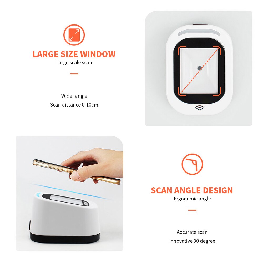 Wired Barcode Scanner USB Versatile Scanning Hands-free Scan QR Code 1D&amp;2D Code Reader Scanner for Supermarkets/Stores