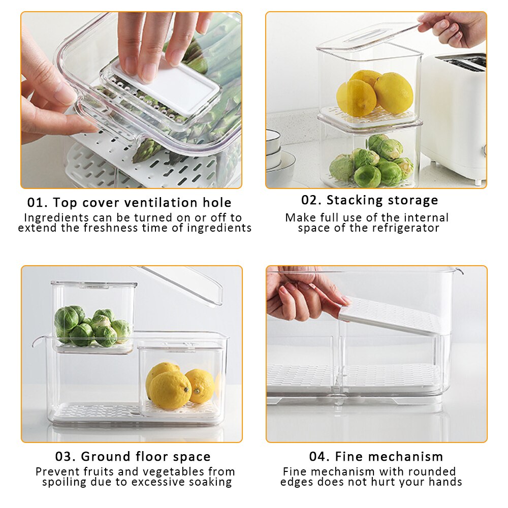 Food Storage Box Refrigerator Special Storage Kitchen Plastic Box Fridge Storage Container Kitchen Vegetable Fruit Fresh Box