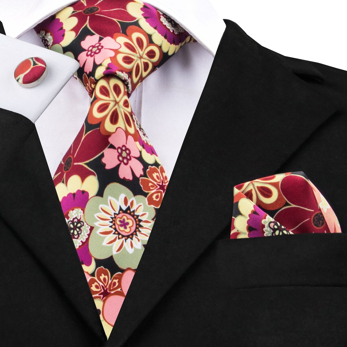 Hi-Tie Men's Tie Red Floral Luxury Silk Large NeckTie Neckwear Plaid Ties for Men Formal Dresses For Men Wedding Business