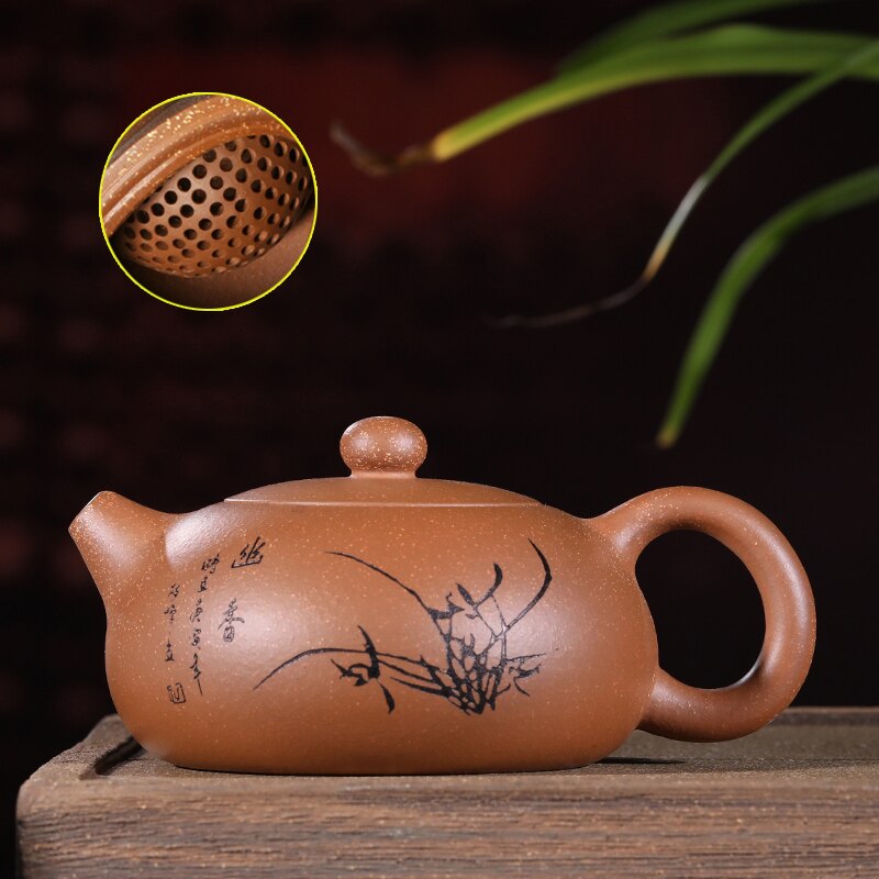 På rea märkta yixing zisha tekanna chahu platta xishi krukor äkta lila lera original malm kungfu tekanna boll-infuser hål