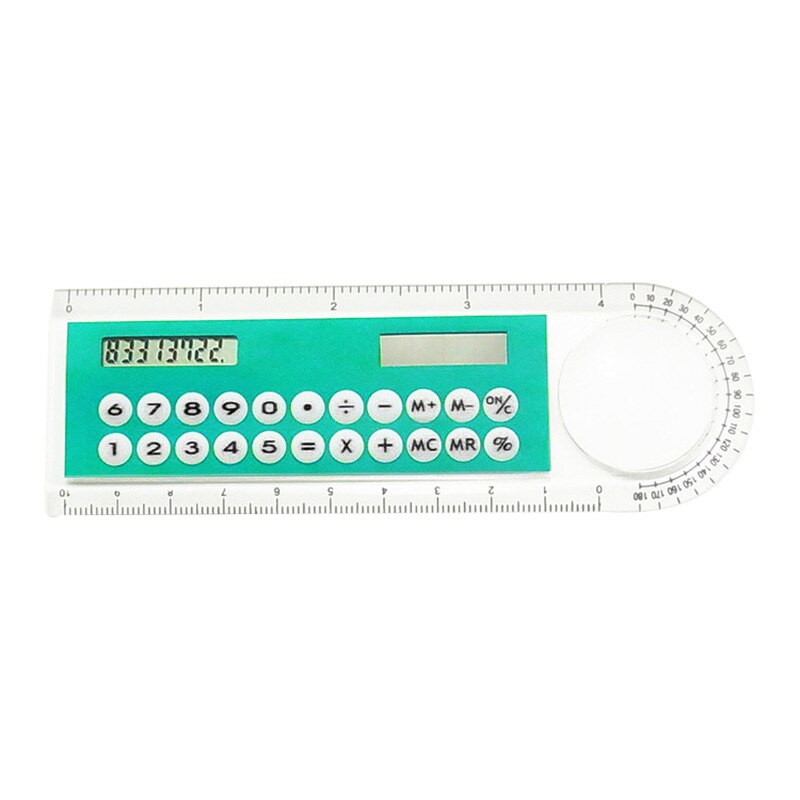 Mini régua ultra-fina solar calculadora lupa multifunções 10cm régua solar calculadora suprimentos de escritório: Green Color