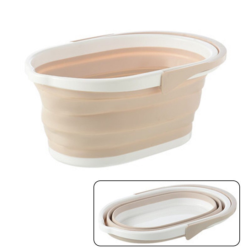 1PC Foldable Water Basket Large Rectangular Portable Folding Car Wash Bucket With Sturdy Handle Cleaning Mop Bathroom Tool: Beige