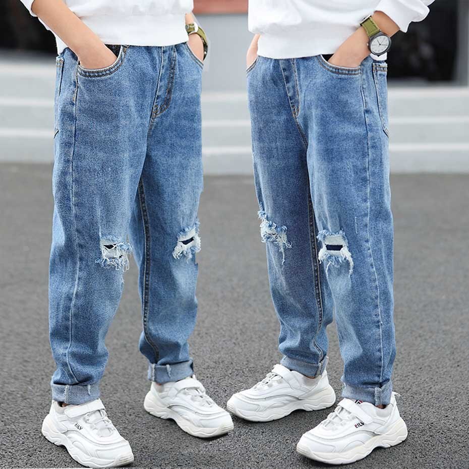 Enfants jean garçon trou jean pantalon pour garçons taille élastique garçons jean école printemps automne décontracté enfants jean pour garçons