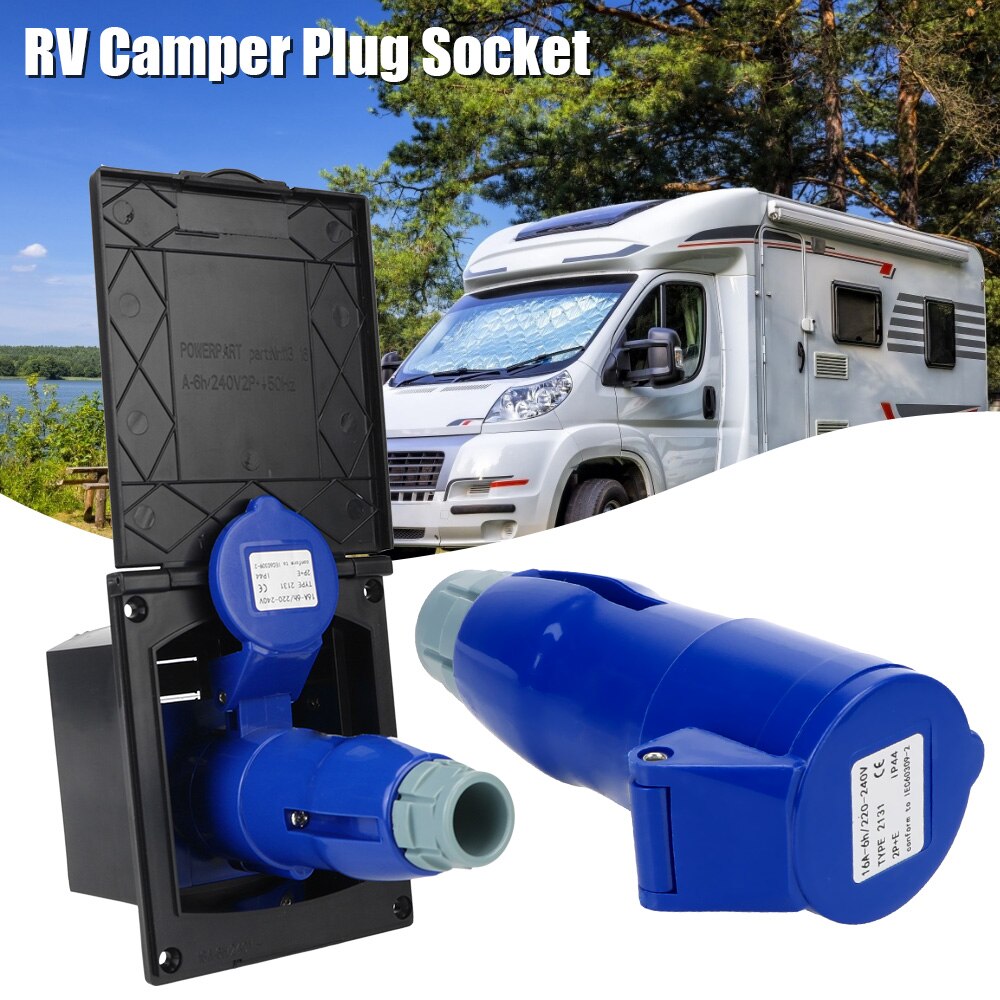 Plug Socket With Cover 220V-240V 16A Waterproof External Flush Hook Up Motorhome Main Inlet Socket for RV Camper Marine