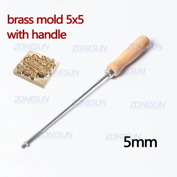 Zonesun 5/8/10mm houten handvat voor aangepaste metalen logo stempel voedsel taart koek brandmerk ijzer leer hout brandmal stempelgereedschap: 5 mm 5 x 5cm