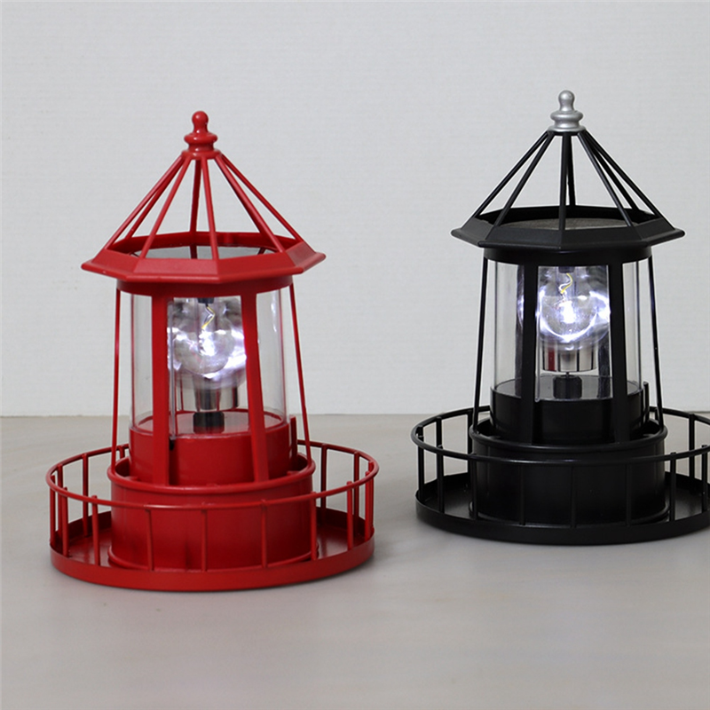 Solarbetriebener LED-Leuchtturm, um 360 Grad drehbare Lampe, Hofdekoration, wasserdichte Gartentürme, Statuenlichter A