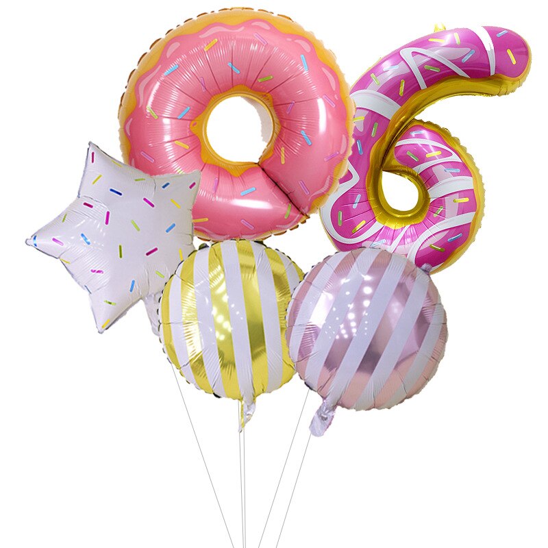 Cartoon Color Dessert Circle Aluminum Film Birthday Decorative Balloon Digital Air Balloon Set Party Decorative Birthday Balloon: 17