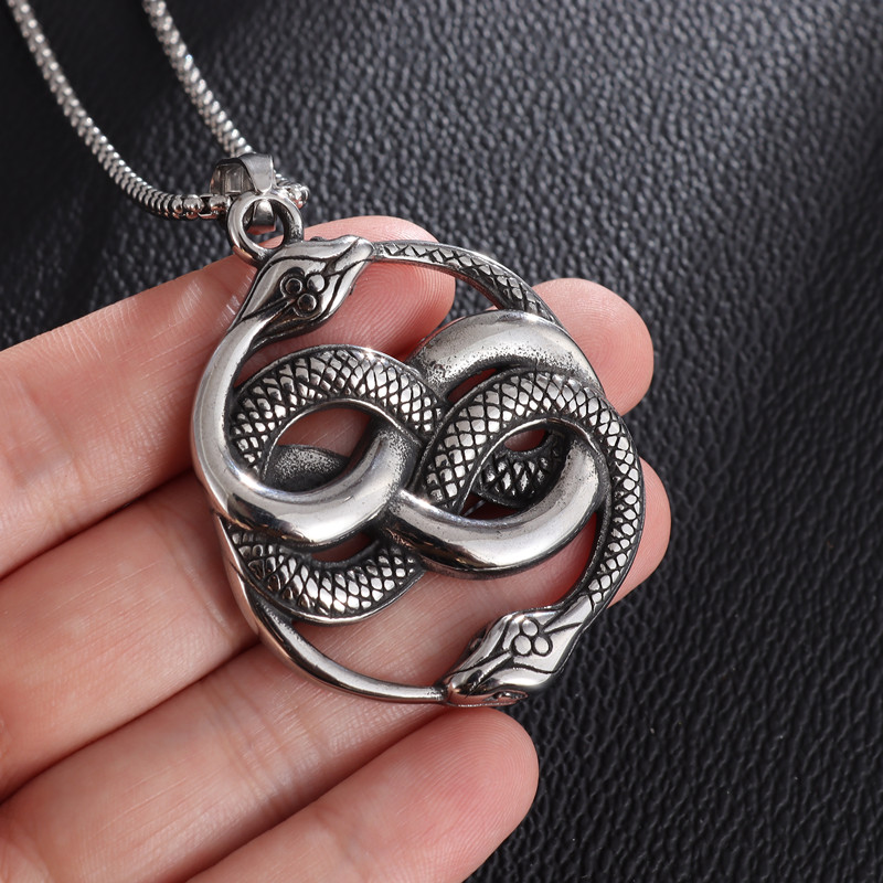 Collier classique Vintage Ouroboros Trinity, pendentif amulette à nœud celtique nordique pour hommes et femmes, bijoux de déclaration: Rouge-brun