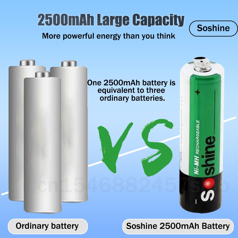 4pcs Soshine 14500 AA 1.2V 2500mAh NiMH Rechargeable Battery With Tab Spot Welding For Flashlight Doorbells Mouse Camera Cells