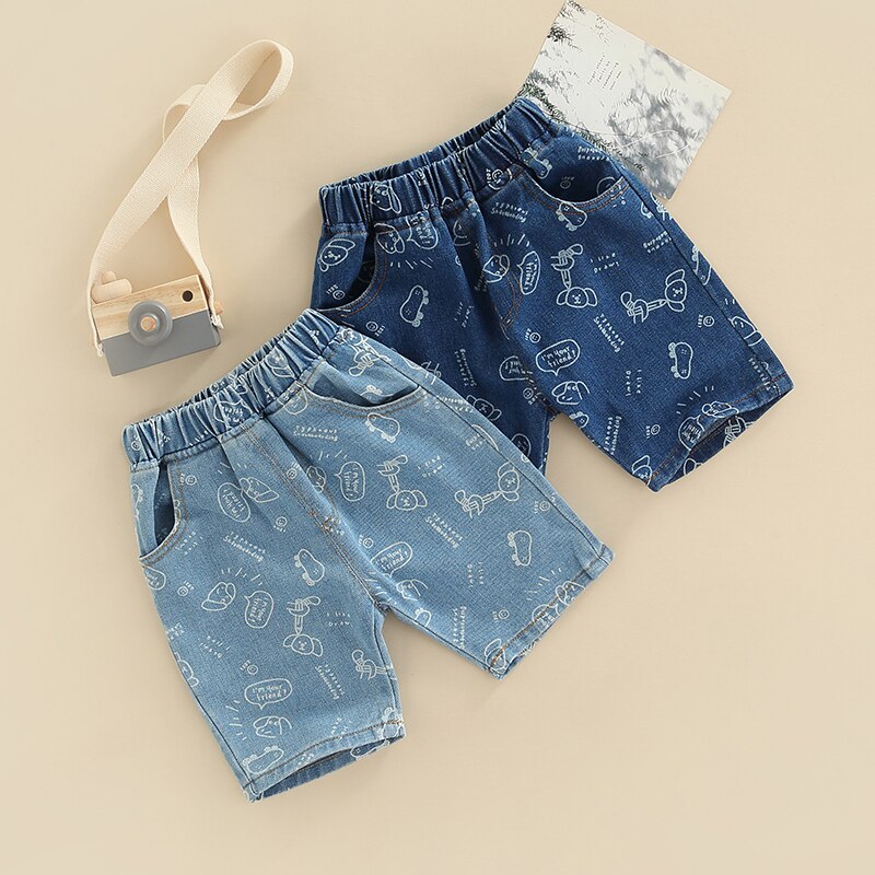 Blotona Little Boy Shorts, Elastic Waist Solid Color Denim Shorts with Pockets for Summer Spring Summer, 18Months-6Years