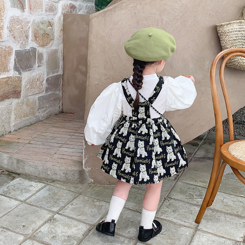 Jupe à bretelles pour filles, jupe bébé, jupe enfants, bretelles, robe enfants, dessin animé broderie, 1-7 ans, printemps automne