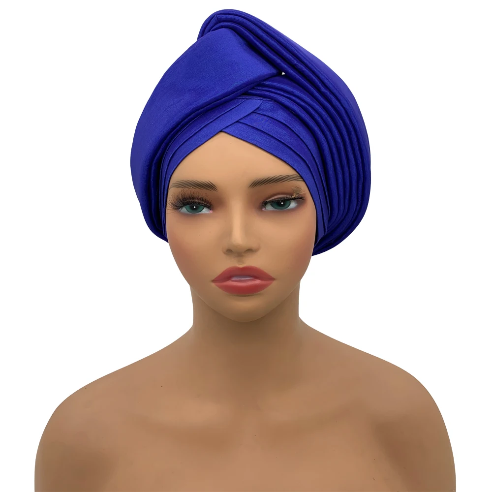 Nigeria Rohseide Autogele Headtie Hochzeit Party Kopfbedeckung Turbante Afrikanische Dame Kopfwickel Geknotete Turban Kappe für Frauen: Licht Kaffee