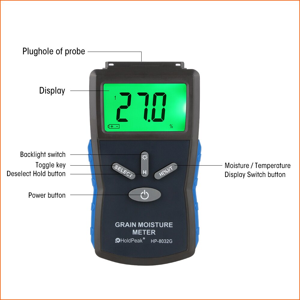 Holdpeak Graan Vochtmeter Digitale Vocht Hygrometer Tarwe Rijst Maïs 2 ~ 30% Vochtigheid Meter Damp Detector