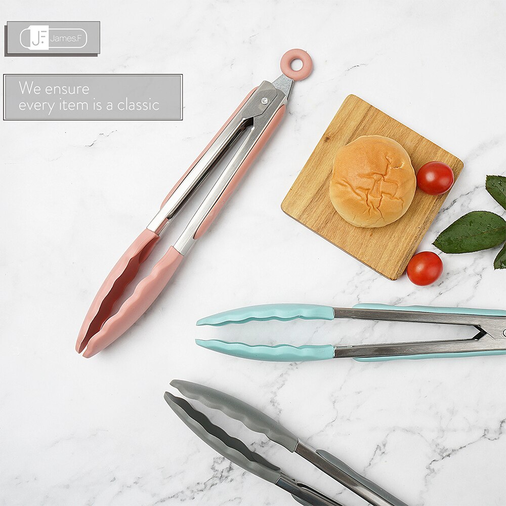 Silicone Food Tong Cooking Clip Clamp BBQ Salad Tools Stainless Steel Kitchen Tongs Silicone Non-slip Grill Kitchen Accessories