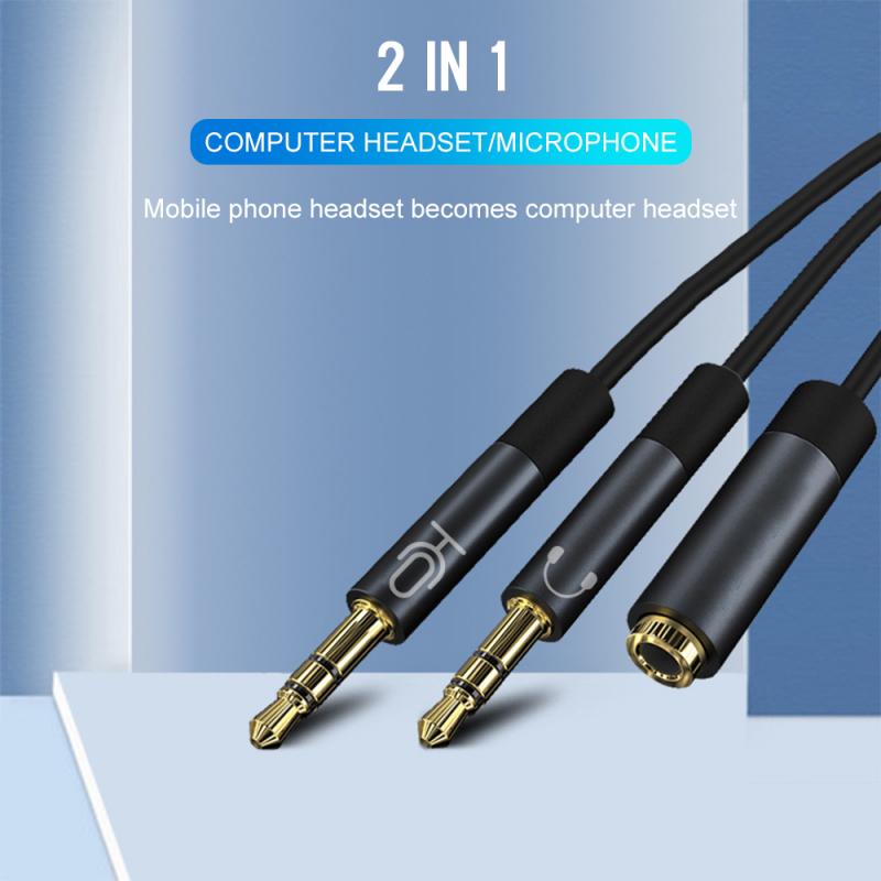 3.5mm 2 Plug To 1 Jack Conversion Cable Splitter Headphone Mic Audio Splitter Cable Smartphone Headset To PC Adapter