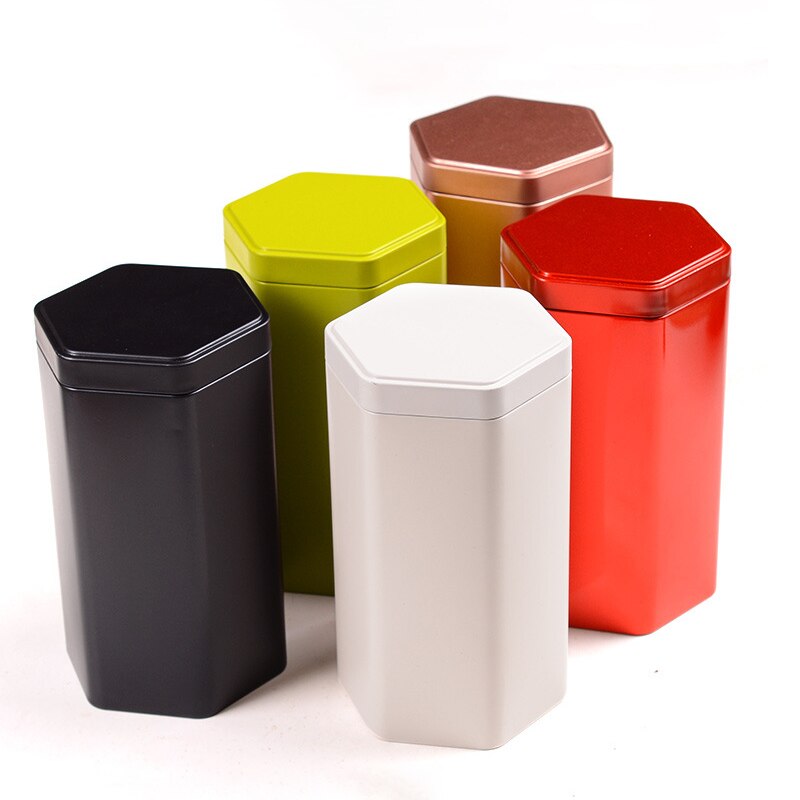 Tea Tin Can Hexagonal Tinplate Frosted Packaging Tin Can Universal Black Tea Pu'er Small Green Tangerine Tin Can